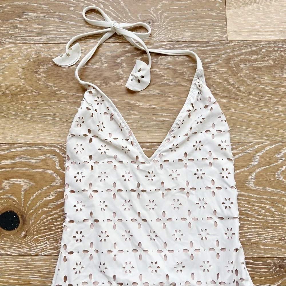 J. Crew Halter Laser Cut Eyelet One Piece Swimsuit sz. 2